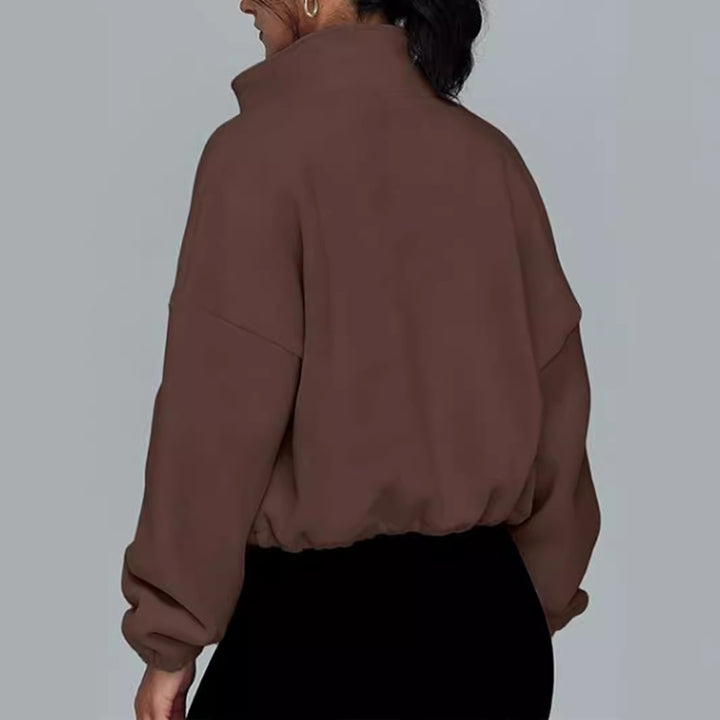 Damen modischer Oversized Pullover mit hohem Kragen und Reißverschluss Drune
