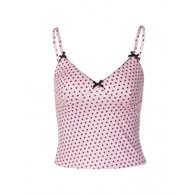 Damen Spaghetti-Trägertop mit verspieltem Polka-Dot-Muster und raffinierten Verzierungen Drune