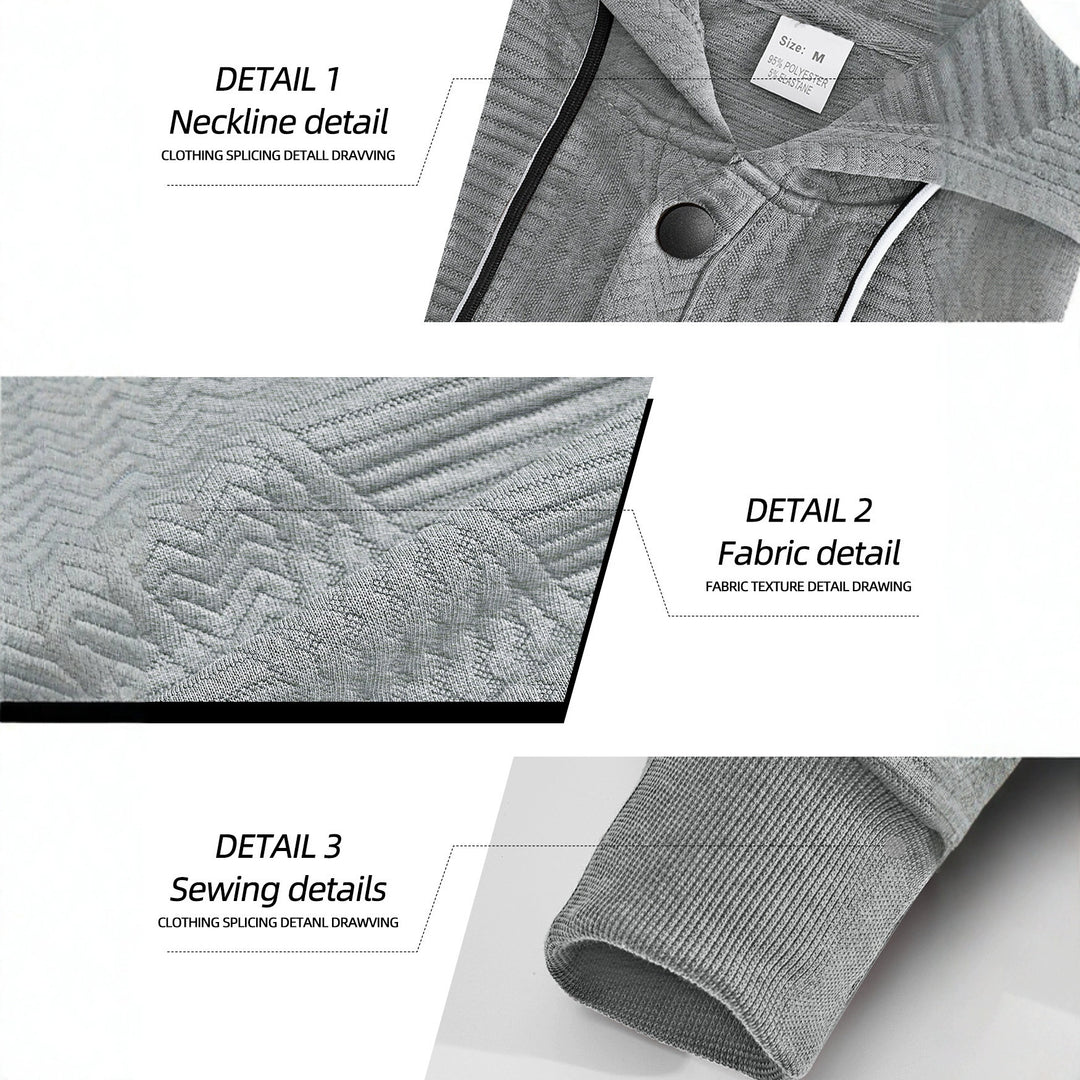 Herren nan geometrischer Struktur-Kapuzenpullover mit Henley-Blende und Kängurutasche Drune