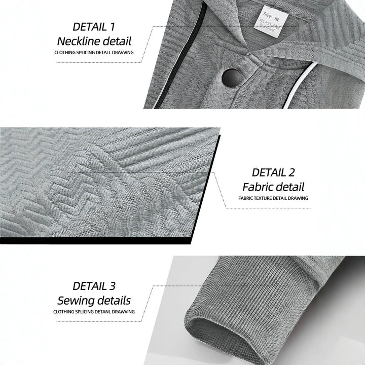 Herren nan geometrischer Struktur-Kapuzenpullover mit Henley-Blende und Kängurutasche Drune