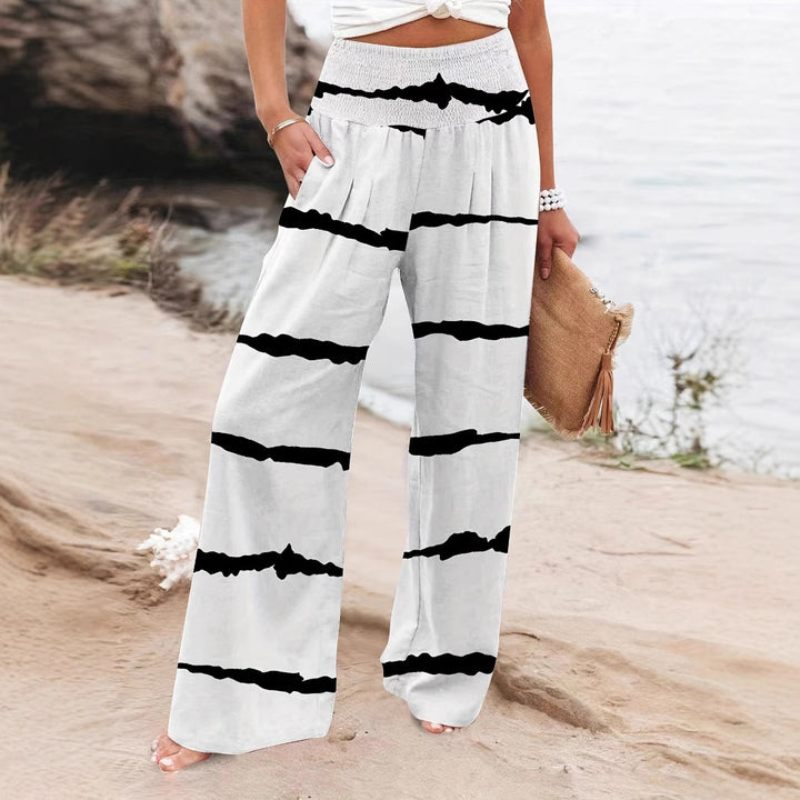 Damen weit geschnittene Sommerhose mit elastischem Bund und modischem Streifenmuster Drune