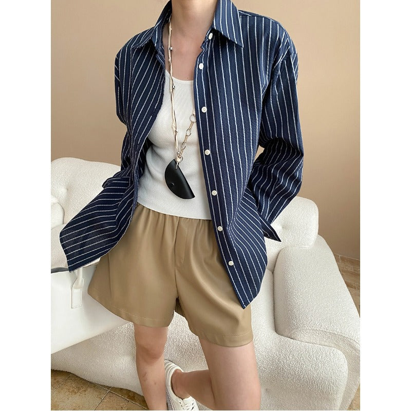 Damen gestreifte Hemdbluse mit eleganten Knopfdetails Drune