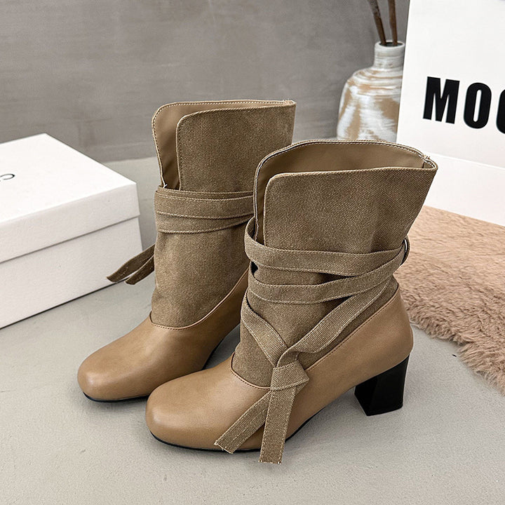 Damen Elegante und Bequeme Stiefeletten mit Riemen Drune