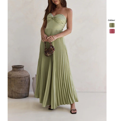 Damen Langärmliges Plisseekleid mit elegantem Oberteil und fließendem Rock Drune