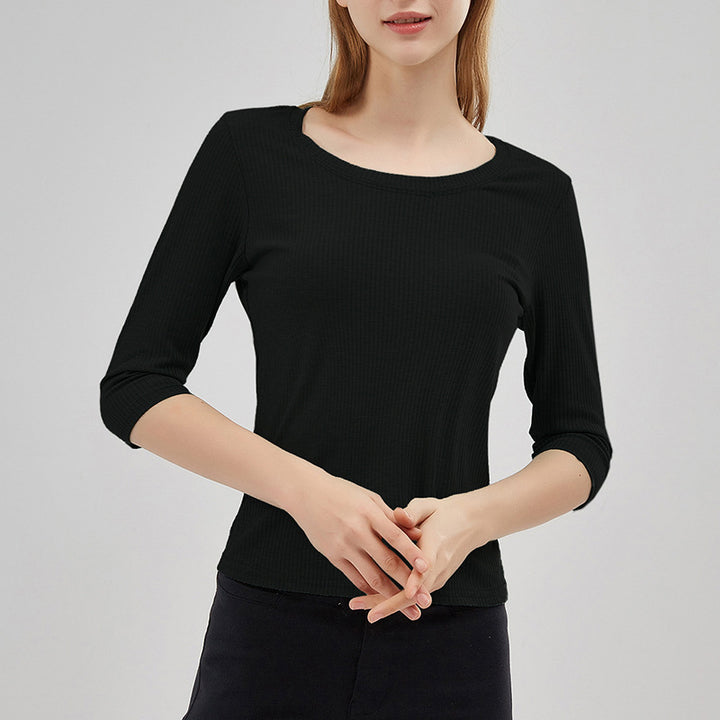 Damen lässiges Rippobermaterial mit 3/4 Ärmeln Drune
