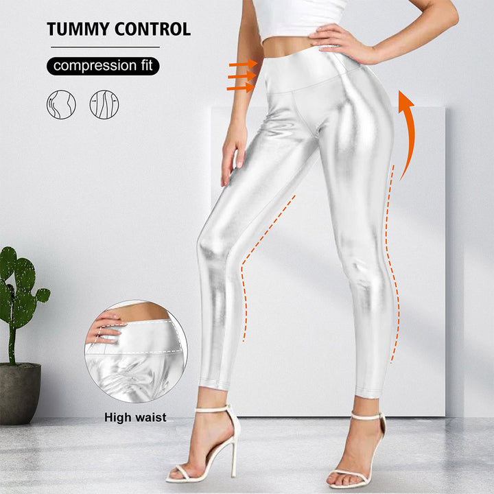 Damen Glänzende Sculpting-Leggings mit hohem Bund und Bauchkontrolle Drune