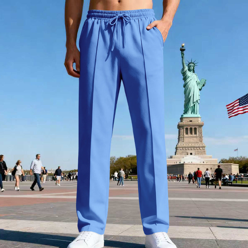 Herren nan elegante Sweathose mit Bügelfalte geradem Bein und Tunnelzug Drune