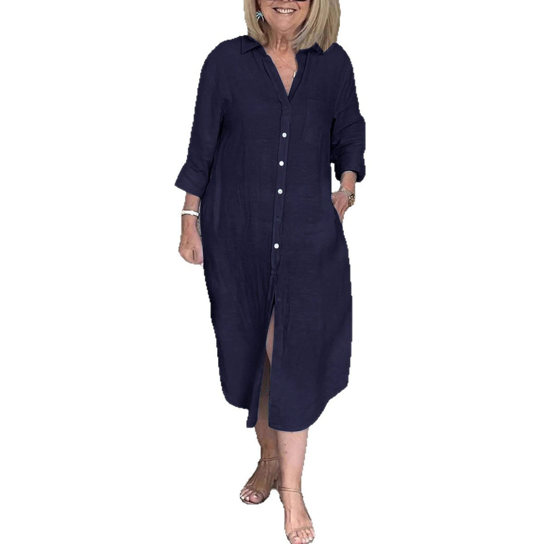 Damen Leichtes Sommerkleid mit Knopfleiste und langen Ärmeln Drune