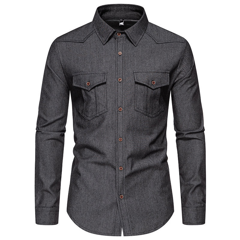 Herren Jeanshemd mit Western‑Yoke, aufgesetzten Brusttaschen und schmaler Casual‑Passform Drune