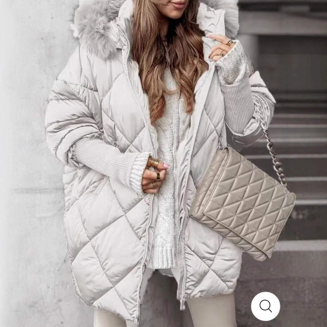 Damen gestepptes Winterparka mit abnehmbarer Kapuze Drune