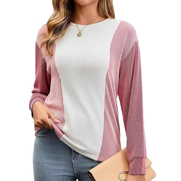 Damen lässiges Oversized-Strickoberteil mit einzigartigem Farbblockdesign Drune