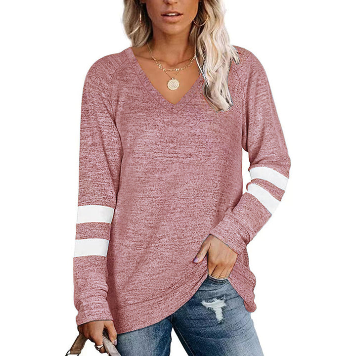Damen Sportliches Langarmshirt mit V-Ausschnitt und Streifen-Details Drune