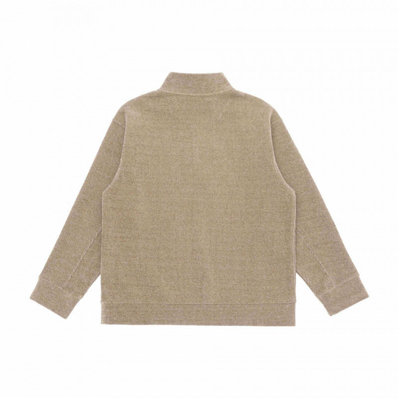 Unisex Boxy-Strickpullover mit halber Knopfleiste und Stehkragen Drune