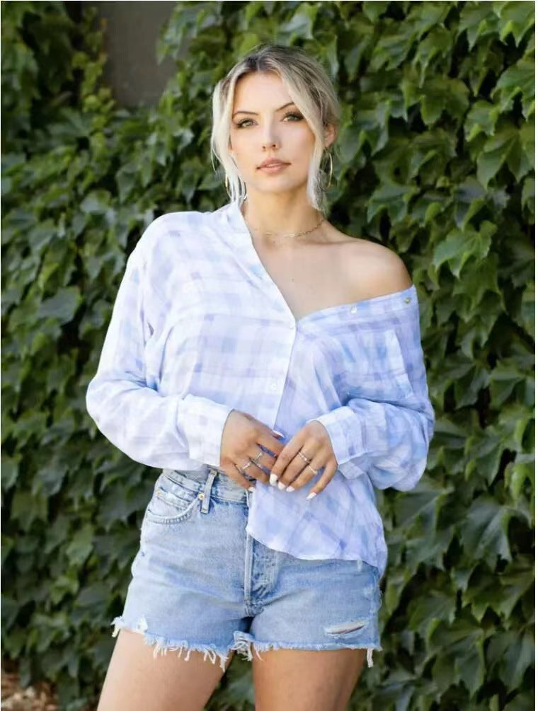 Damen Langärmlige Karo-Bluse Drune