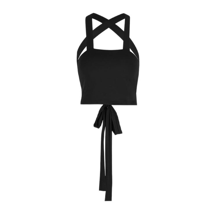 Damen modisches Crop-Top mit raffiniertem Kreuzträger-Design und verspieltem Bindegürtel Drune