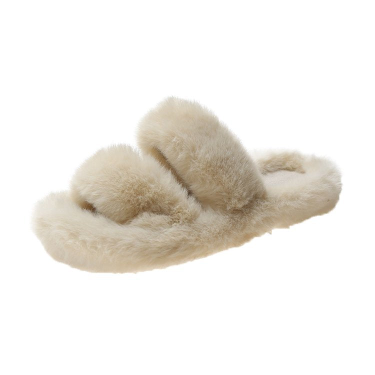 Damen Flauschige Hausschuhe mit doppeltem Riemen und weichem Innenfutter Drune