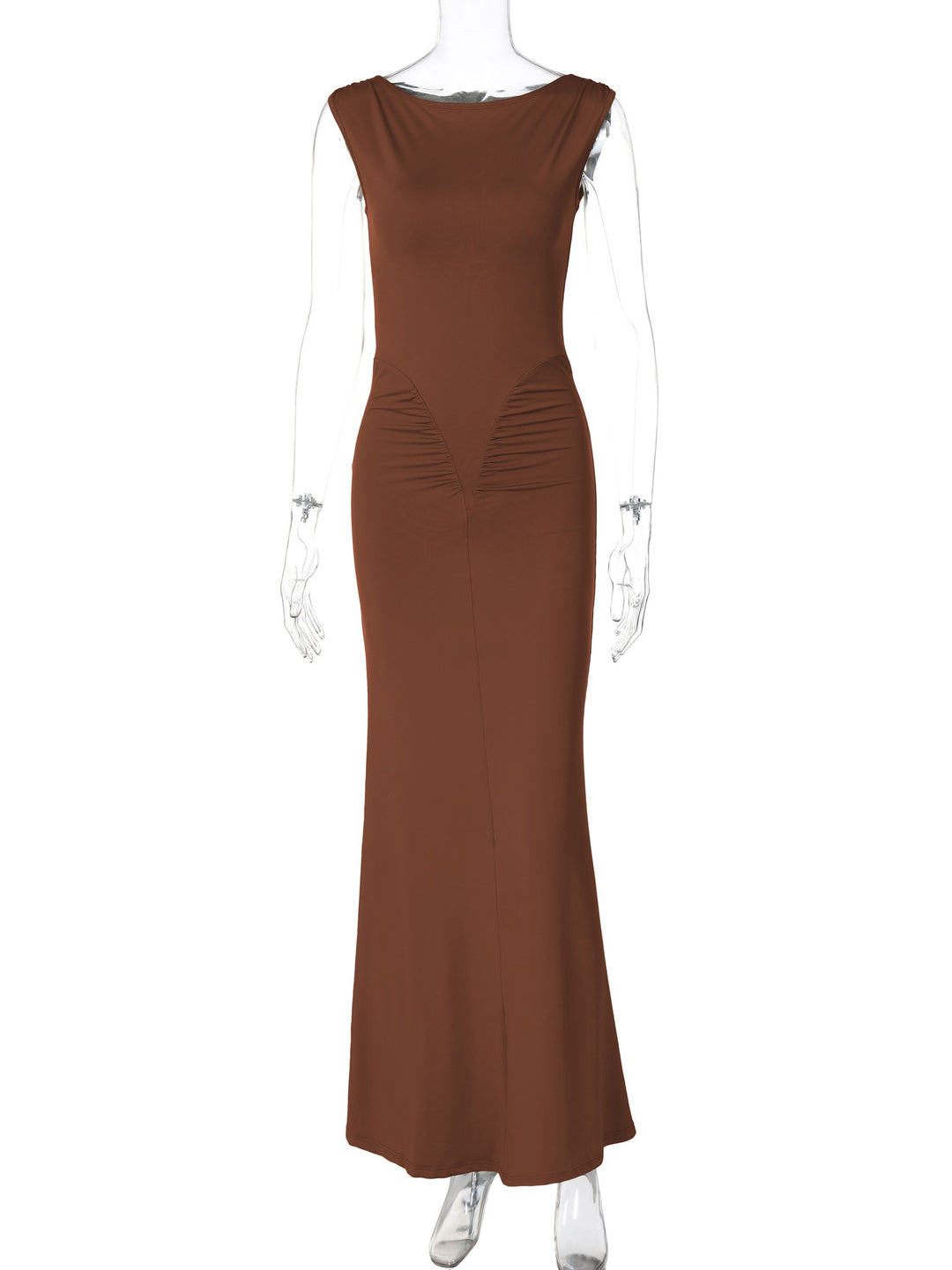 Damen Figurbetontes Maxikleid mit hochgeschlossenem Design und Raffung Drune