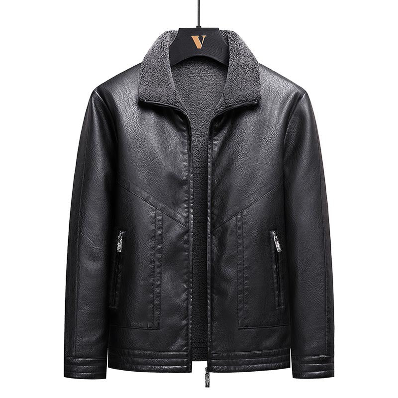 Herren Elegante Kunstlederjacke mit hohem Kragen Drune