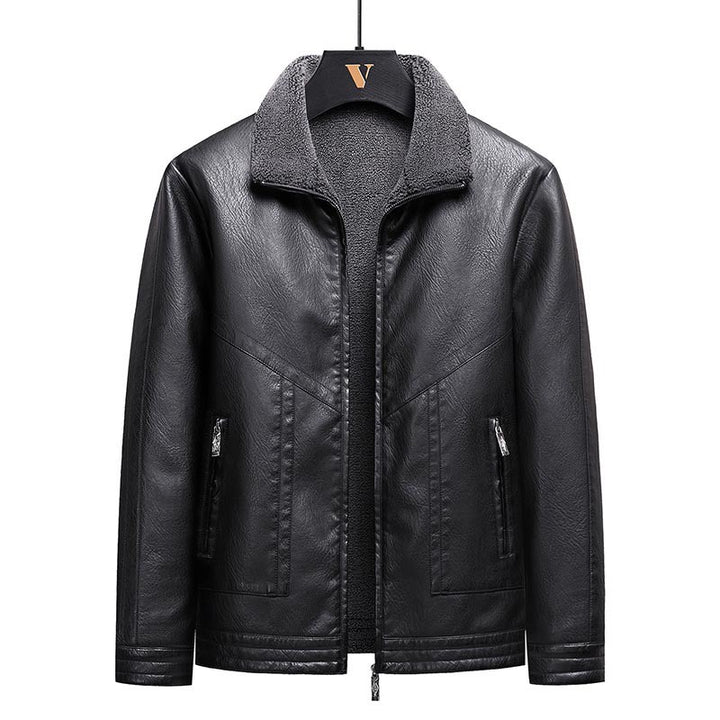 Herren Elegante Kunstlederjacke mit hohem Kragen Drune