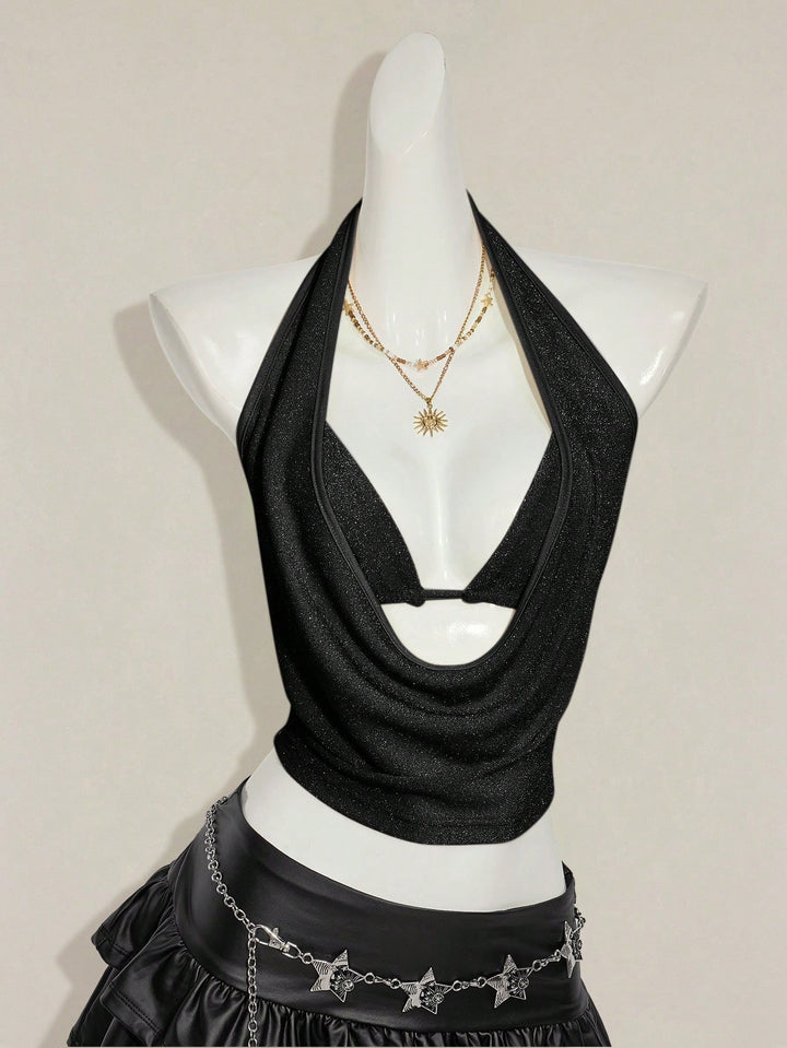 Damen Elegantes Cross-Over-Top mit tiefem Ausschnitt Drune