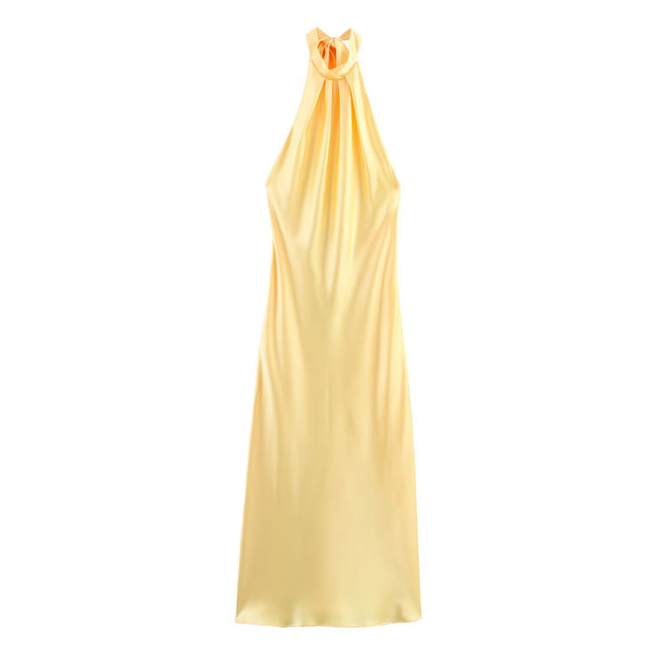 Damen Elegantes Maxikleid mit schimmerndem Wasserfallausschnitt und figurumspielendem Schnitt Drune