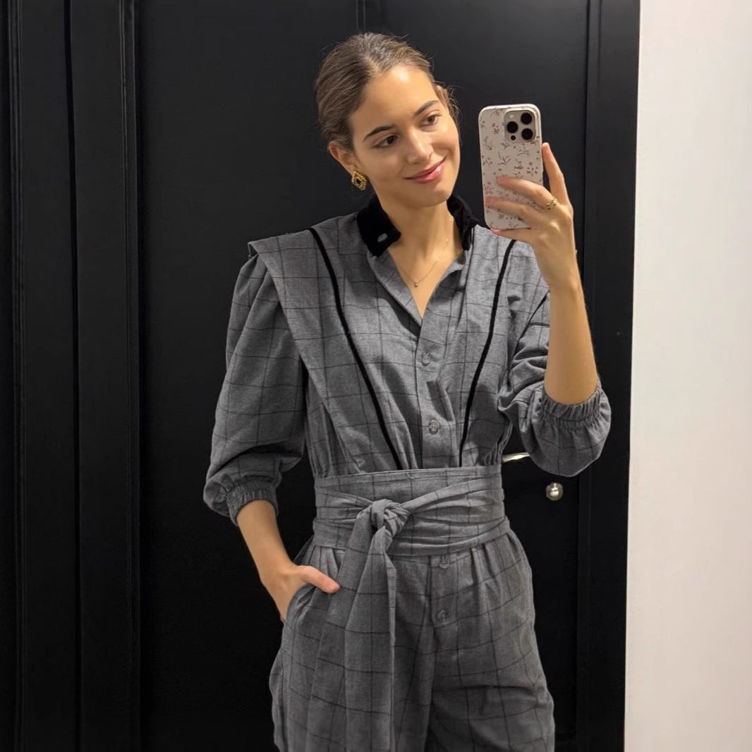 Damen Jumpsuit mit maßgeschneidertem Schnitt und grafischem Karomuster Drune