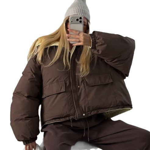 Damen Kurze Oversize Steppjacke mit hohem Kragen und wattierter Fütterung Drune
