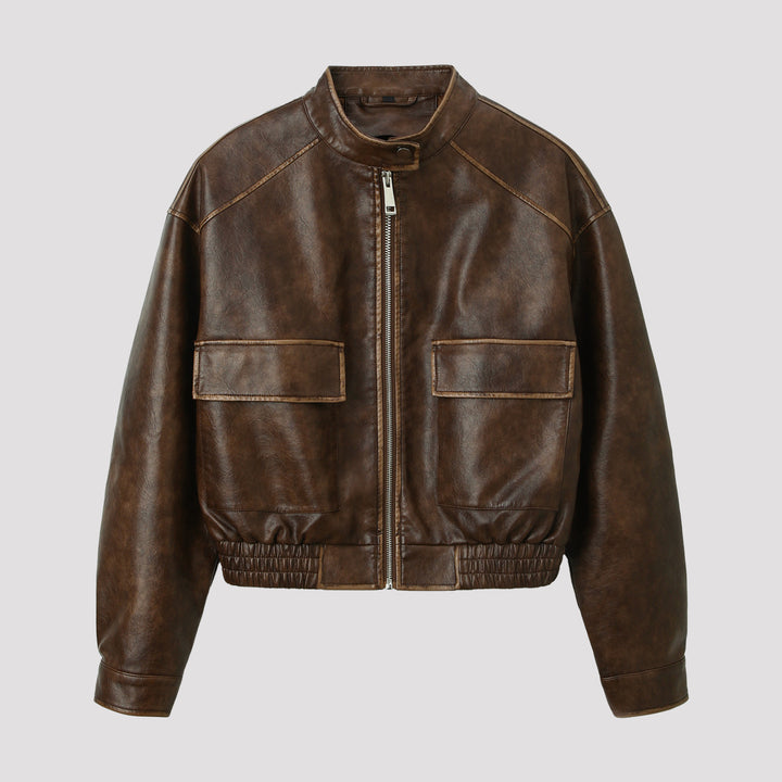 Damen Trendige Bikerjacke mit Stehkragen Drune