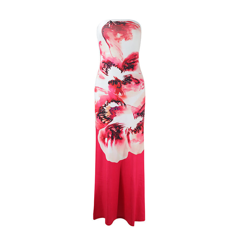 Damen strapaziertes Maxikleid mit stilvollen Blumenmotiven Drune