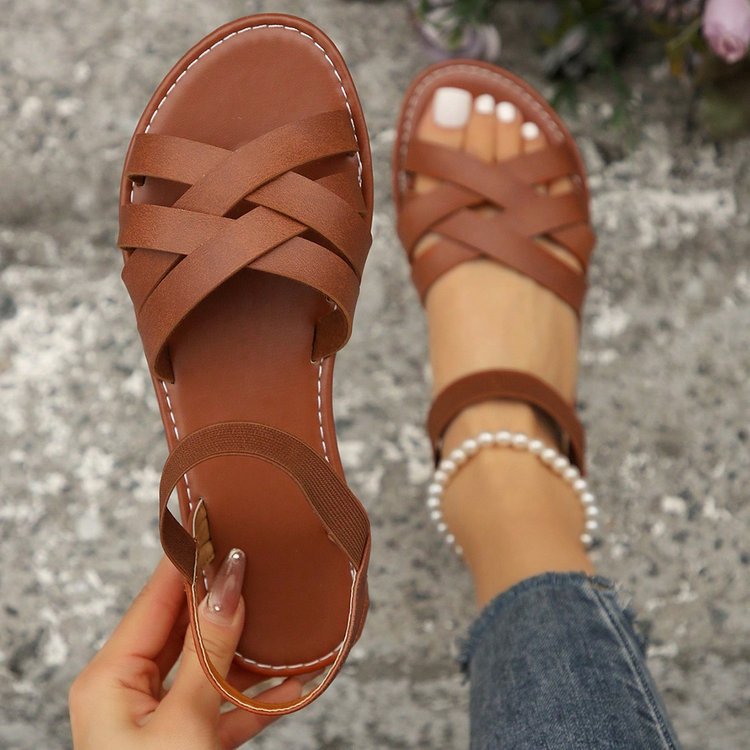 Damen Riemensandalen mit breiten, geflochtenen Riemen Drune