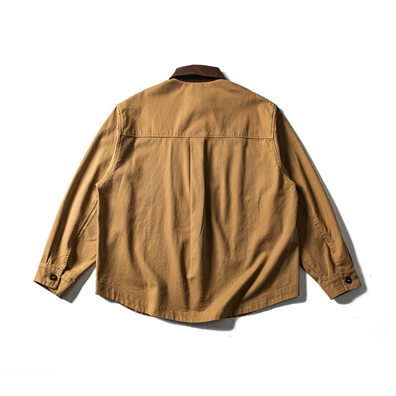 Unisex Oversize Hemdjacke mit Kontrastkragen und kariertem Innenfutter Drune