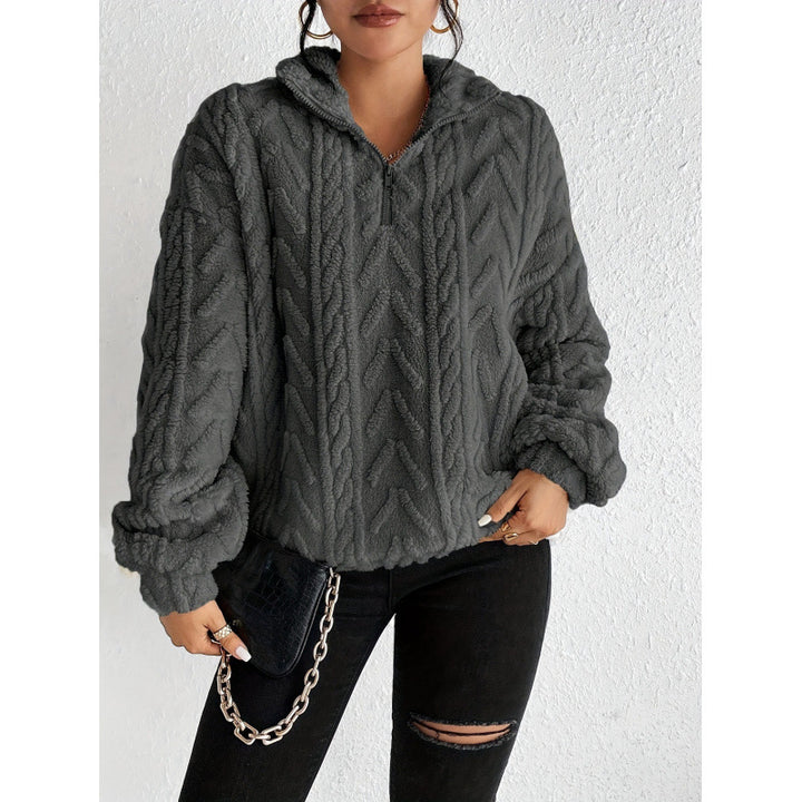 Damen kuscheliger Fleece-Pullover mit hochgeschlossenem Kragen und Reißverschluss Drune