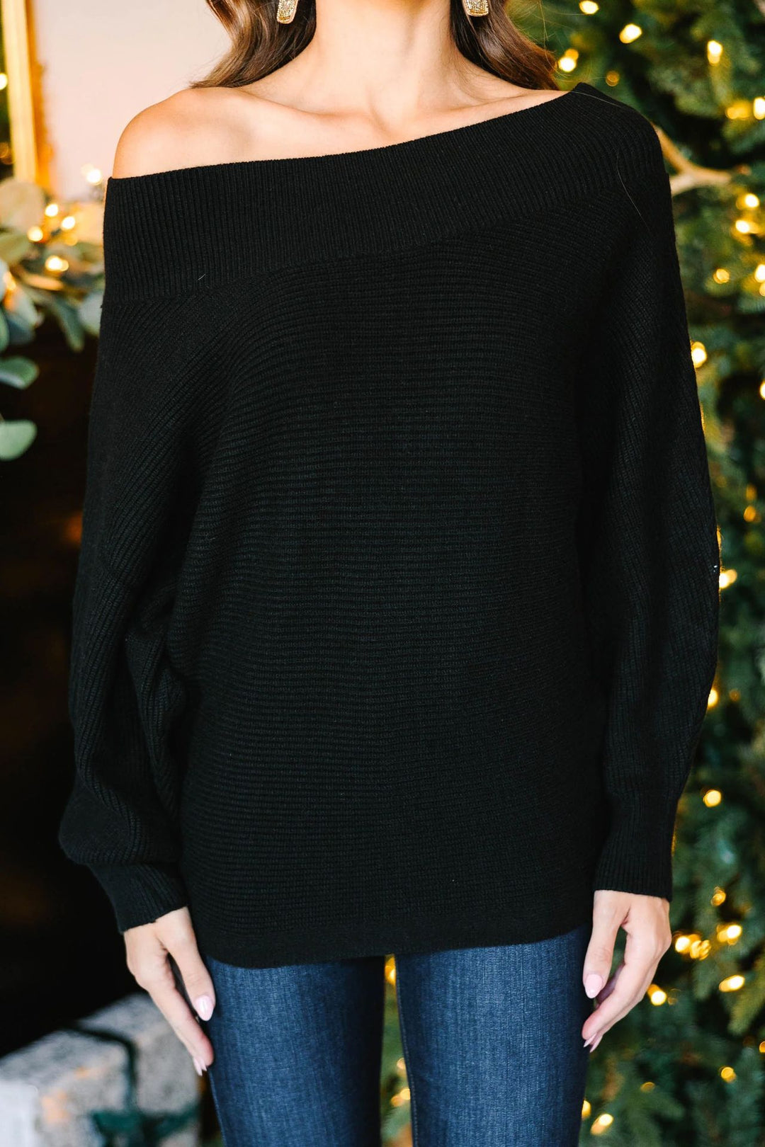 Damen legerer Pullover mit asymmetrischem Ausschnitt und weiten Ärmeln Drune