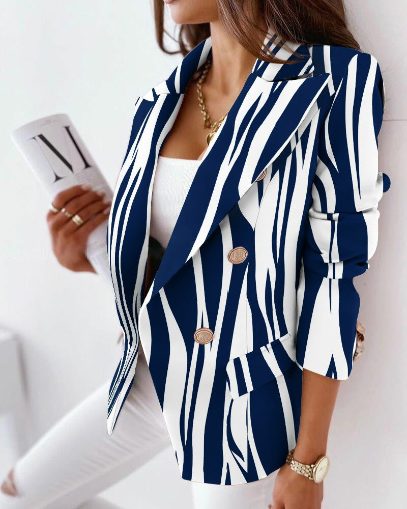 Damen Modischer Blazer mit Zebra-Muster und doppelter Knopfleiste Drune