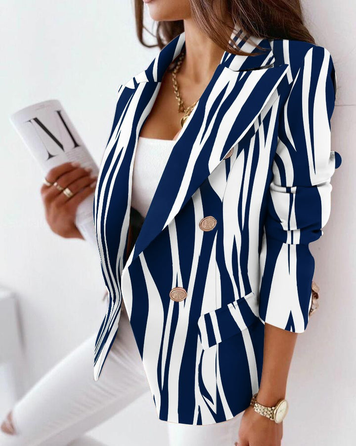 Damen Modischer Blazer mit Zebra-Muster und doppelter Knopfleiste Drune
