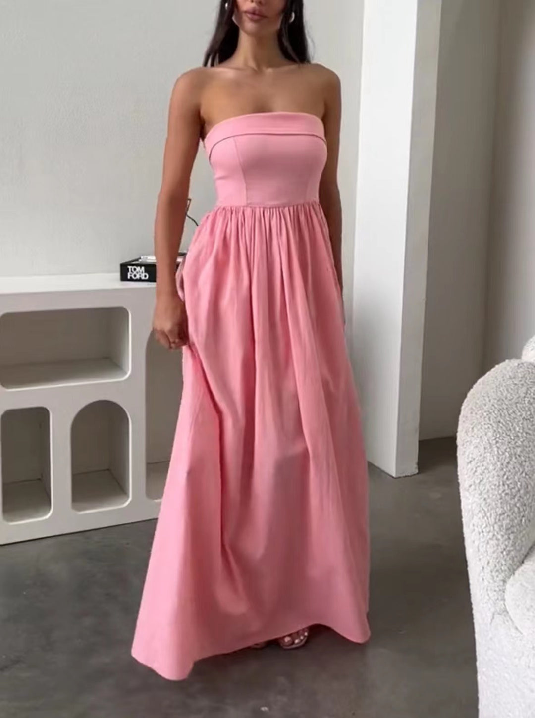 Damen Elegantes Bustier-Maxikleid mit fließendem Rock Drune