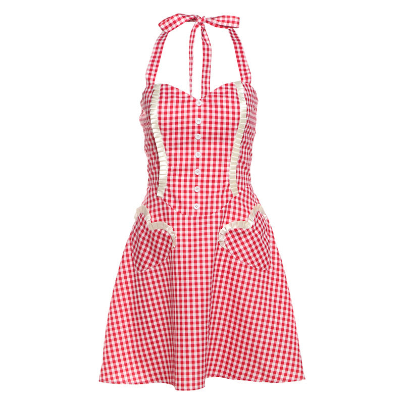 Damen Retro-Hängerchen mit Karomuster und seitlichen Taschen Drune