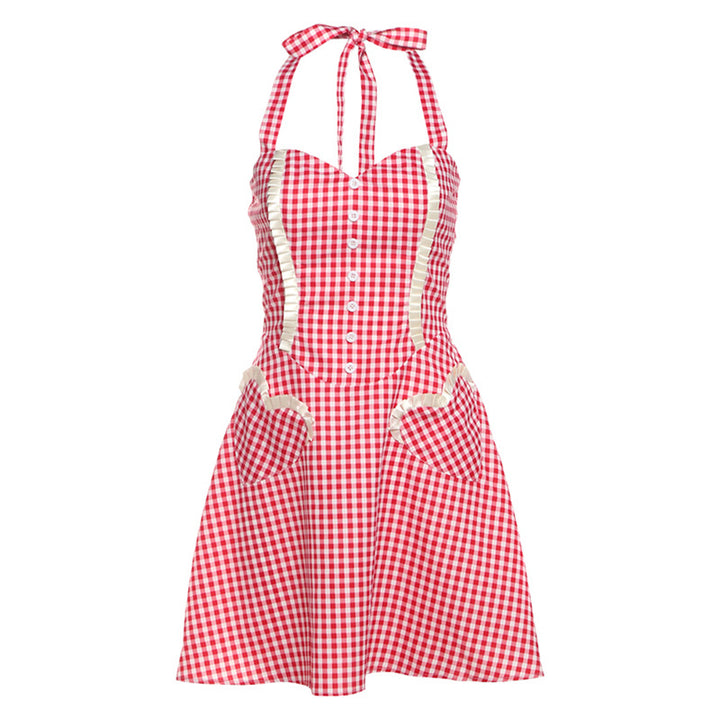 Damen Retro-Hängerchen mit Karomuster und seitlichen Taschen Drune