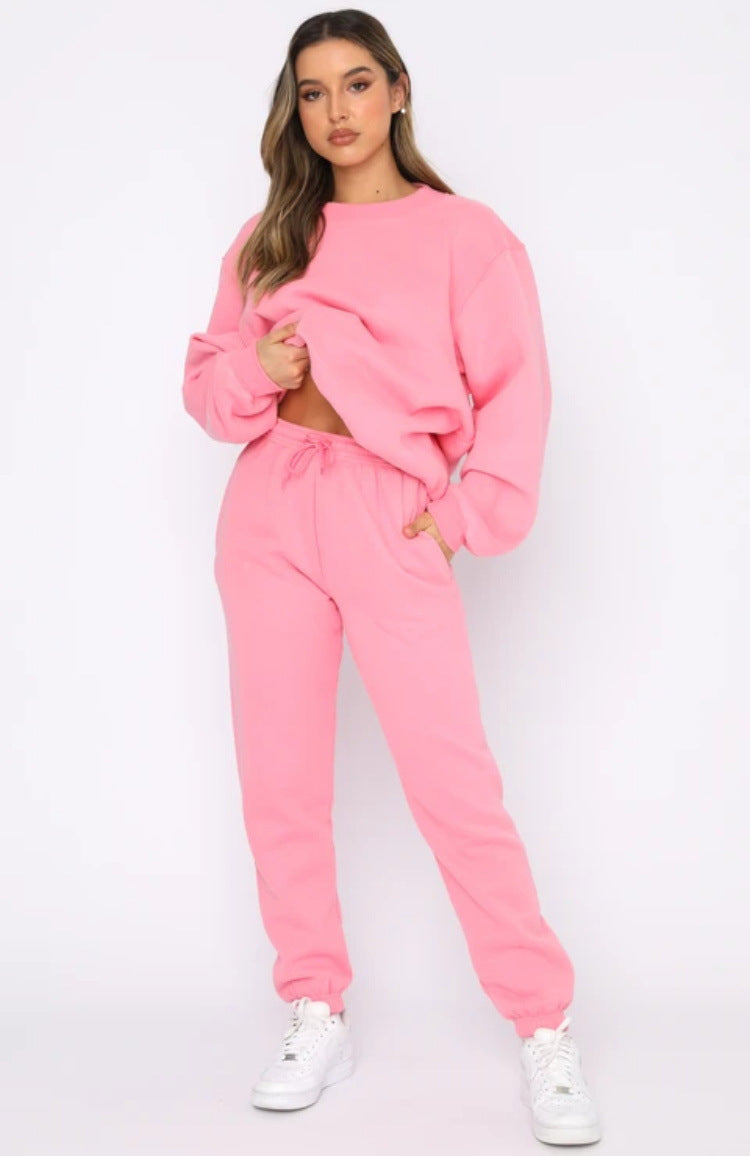 Damen nan zweiteiliges Cozy-Loungewear-Set mit Oversize-Rundhals und hochgeschnittener Jogginghose mit Kordelzug Drune