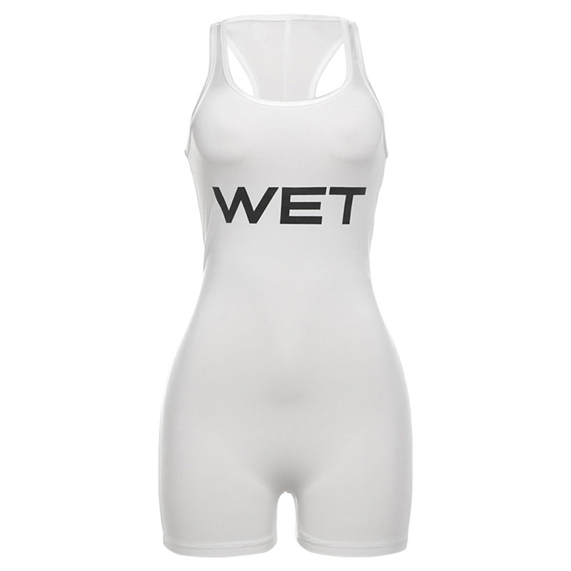 Damen Sportlicher Einteiler mit Racerback und auffälligem Logo Drune