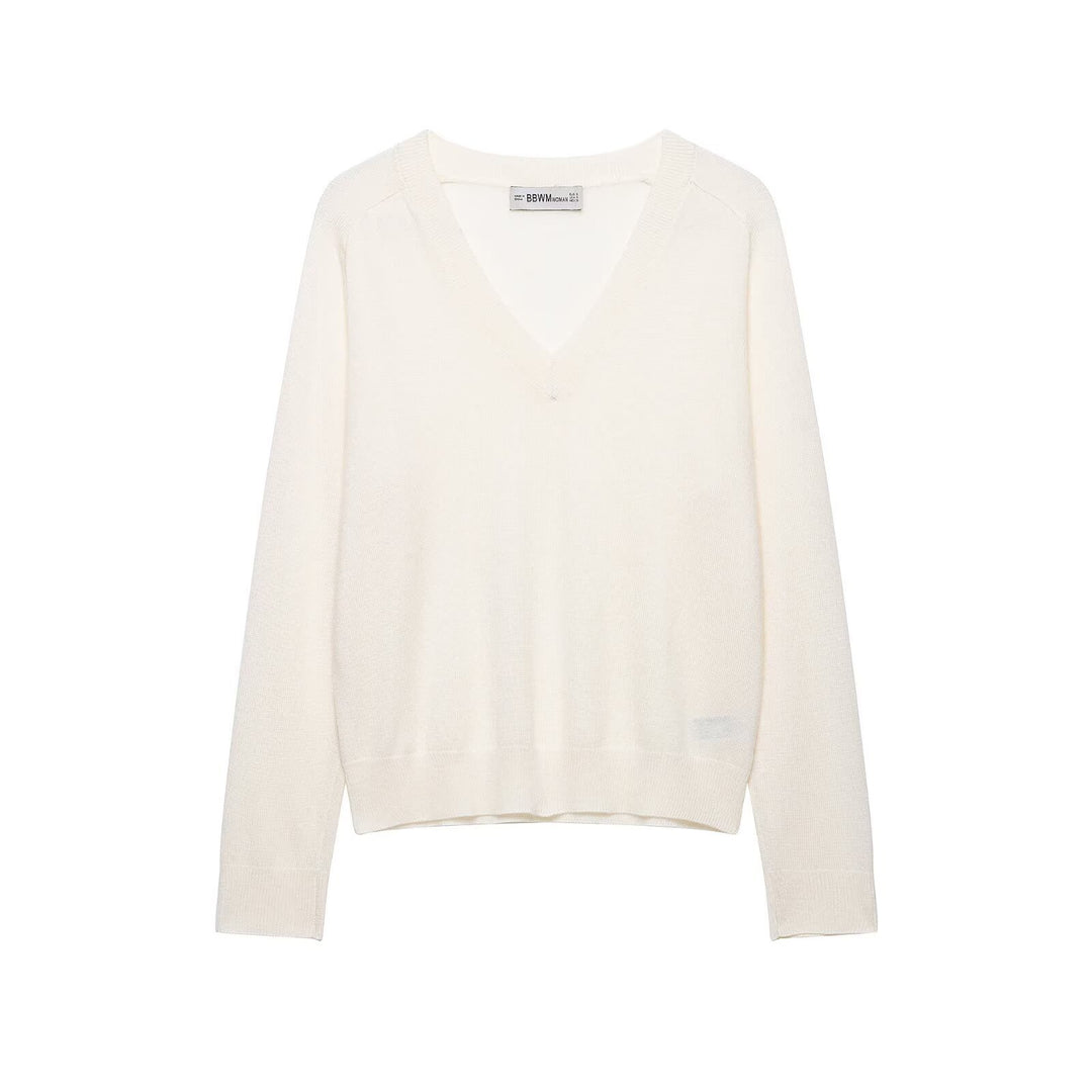 Damen Leichter V‑Ausschnitt Feinstrickpullover mit geripptem Saum Drune