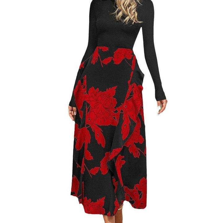 Damen Elegantes Maxikleid mit floralem Volant und langem Arm Drune