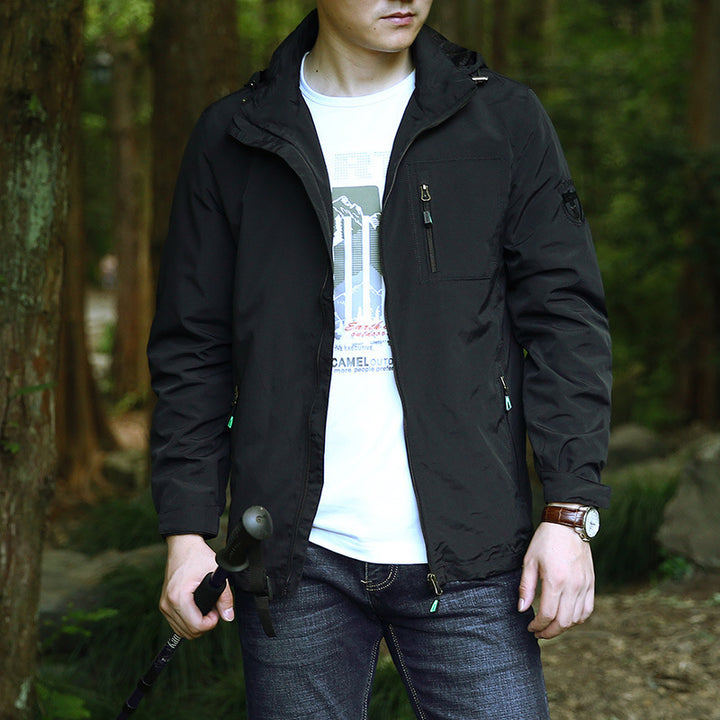 Herren Leichte Outdoor-Fieldjacke mit Kapuze, wasserabweisender Shell und Reißverschlusstaschen Drune