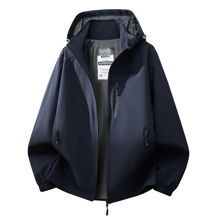 Herren Leichte wasserabweisende Kapuzen‑Softshelljacke mit Mesh‑Futter, Reißverschlusstaschen & elastischen Bündchen Drune