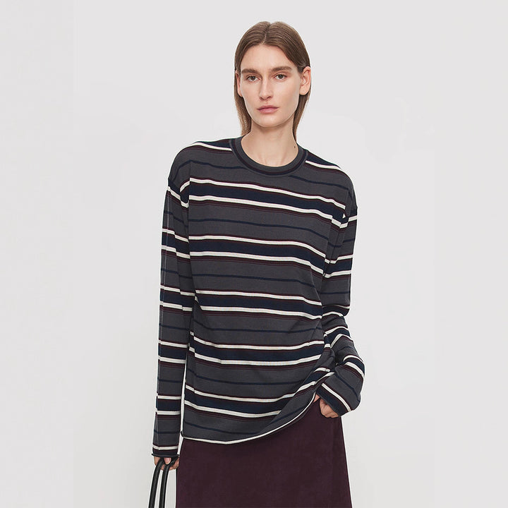 Damen Langarmshirt mit modischem Streifenmuster Drune