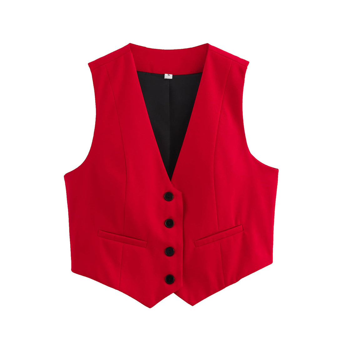 Damen nan elegante taillierte Business-Weste mit spitzem Saum, V-Ausschnitt und Leistentaschen Drune