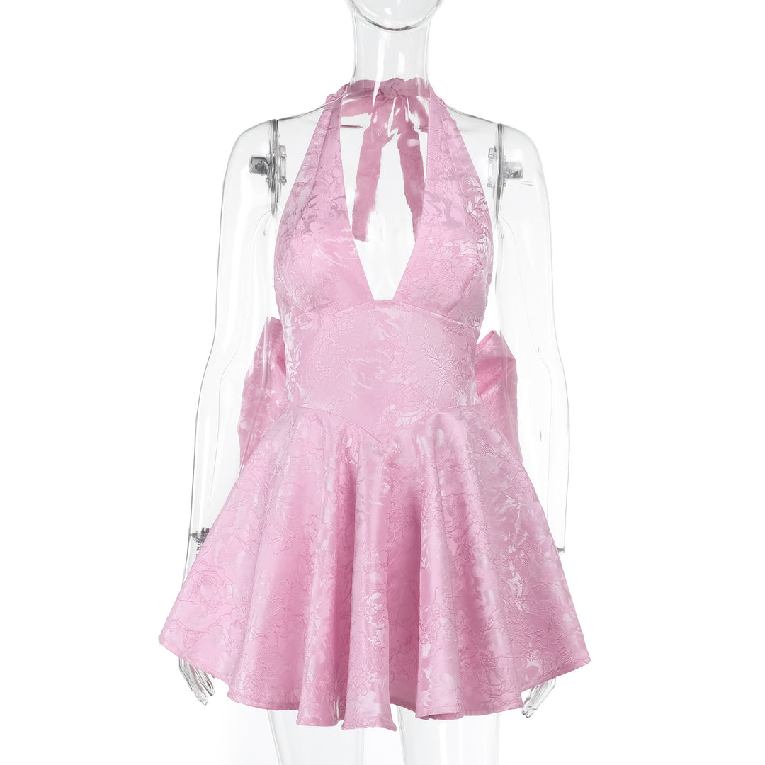 Damen Kleid mit tiefem V-Ausschnitt und ausgestelltem Rock Drune