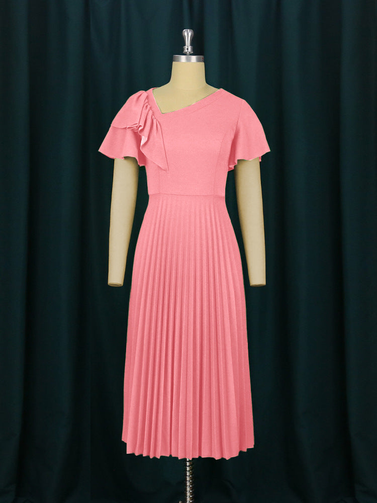 Damen elegantes Plisseekleid mit asymmetrischem Rüschen-Detail Drune