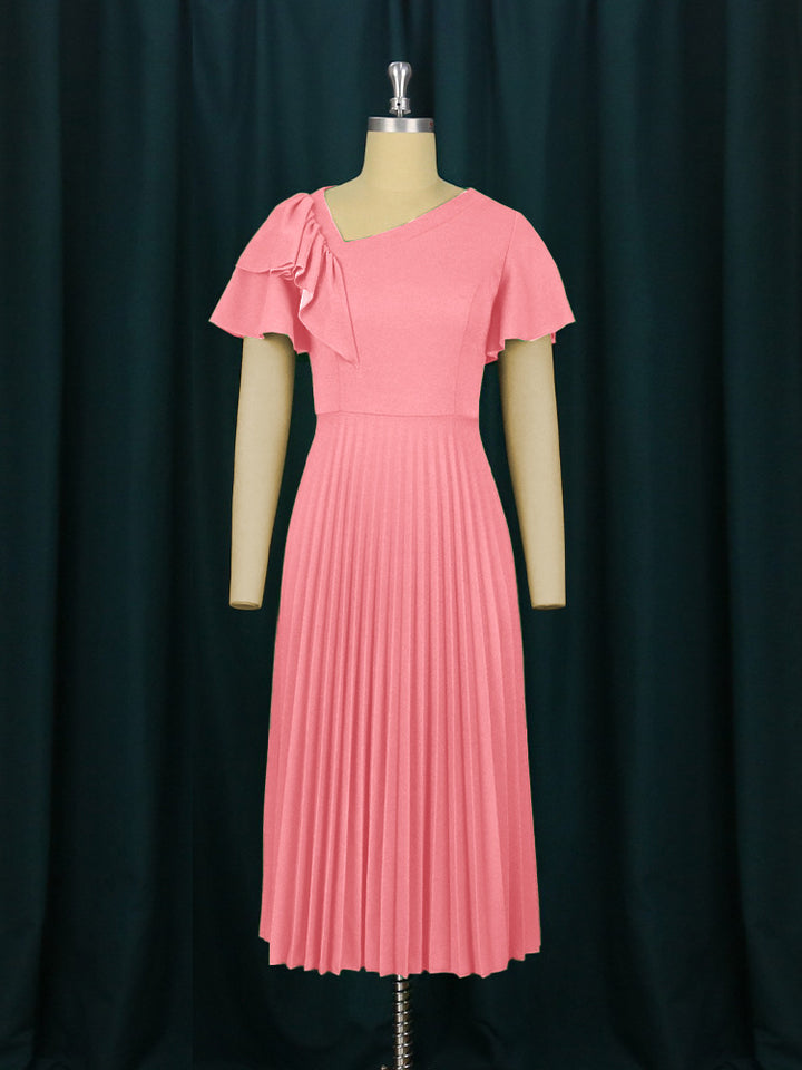 Damen elegantes Plisseekleid mit asymmetrischem Rüschen-Detail Drune