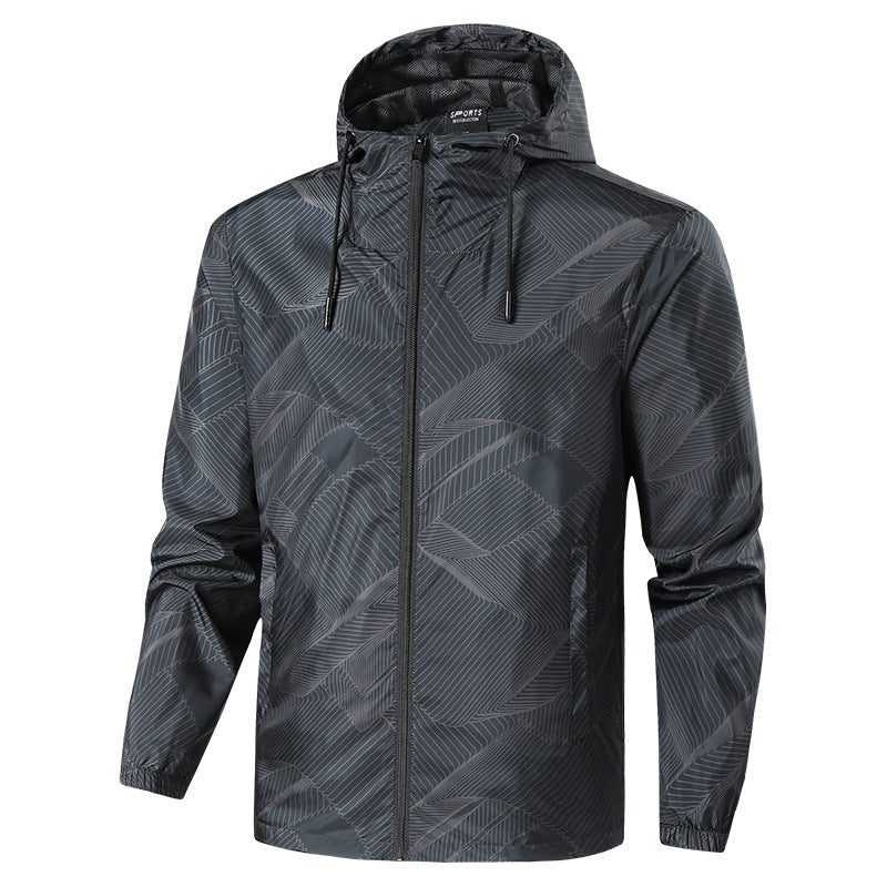 Herren Leichte Kapuzen-Windbreakerjacke mit grafischem Allover-Print und Packfunktion Drune